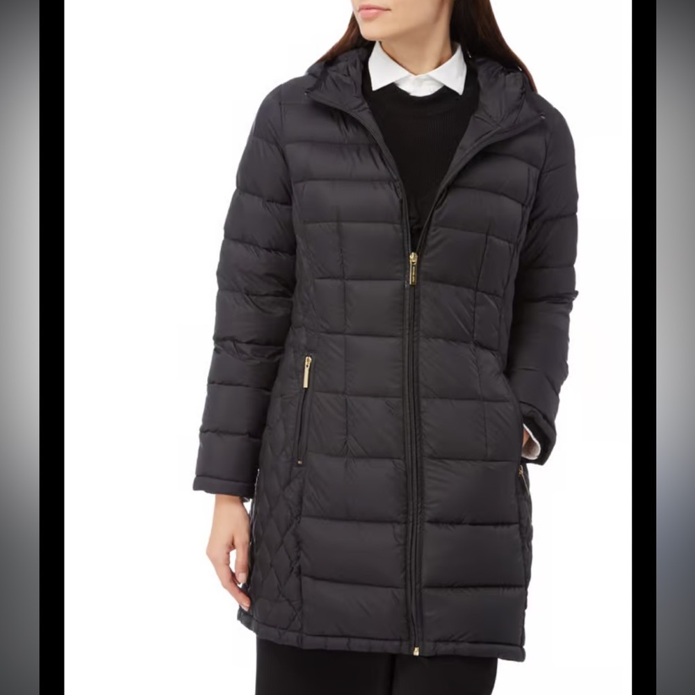 Michael Kors Womens Sz S Packable Down Filled Mid Length Puffer Jacket Coat
